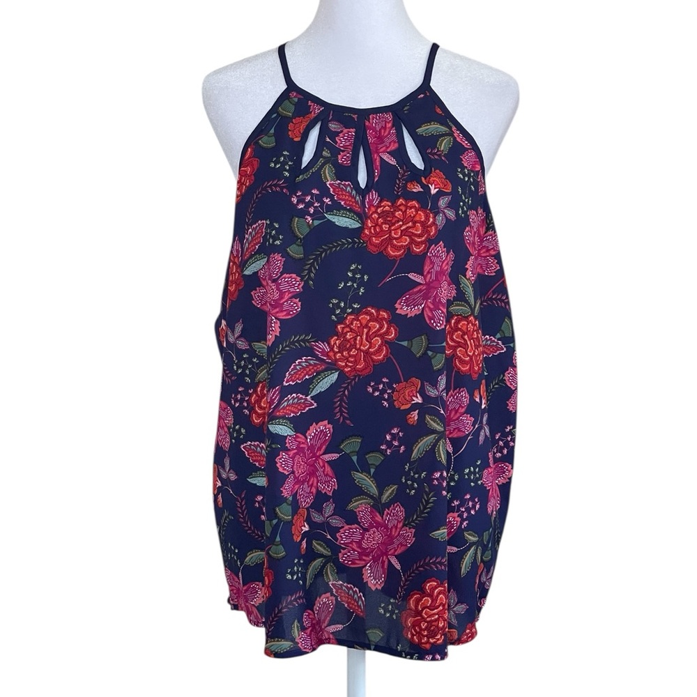 Papermoon Walita Cutout Detail Sleeveless Blouse Navy Floral Sz XL StitchFix NWT